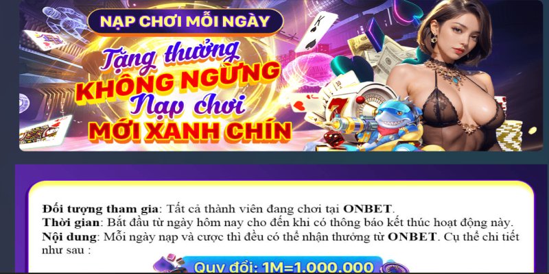 Khuyến mãi giá trị nhận được khi nạp tiền ONBET